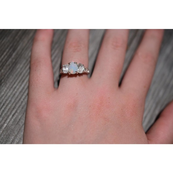 Opal Ring, Unique Engagement Jewelry, Handmade Diamond Ring, Wedding Band - Picture 1 of 3